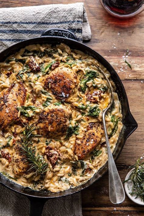 one-skillet-creamy-sun-dried-tomato-chicken-and-orzo image