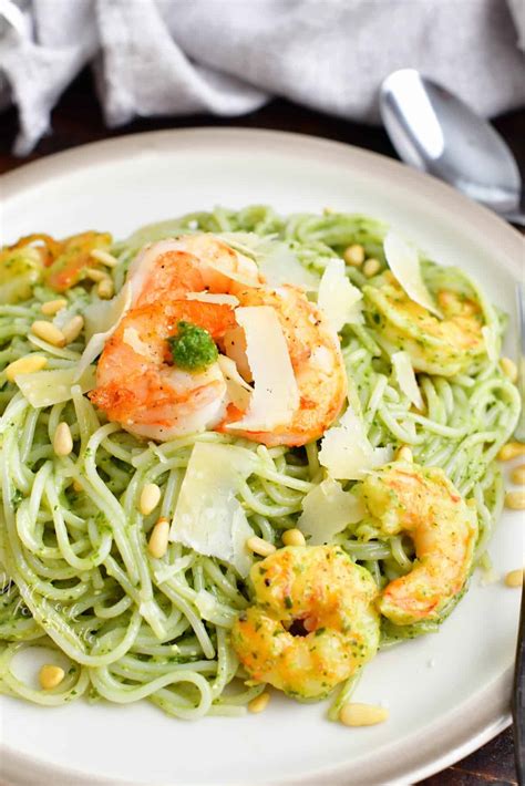shrimp-pesto-pasta-easy-pasta-recipe-with-shrimp-and image