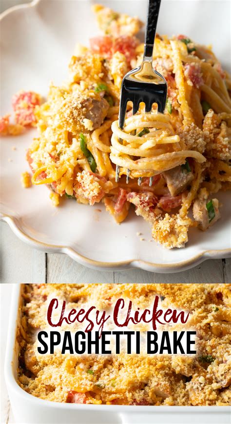 cheesy-chicken-spaghetti-with-rotel-casserole image