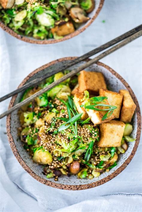 stir-fry-tofu-brussels-sprouts-mushroom-bowl image