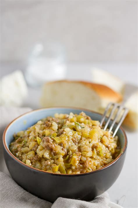 leek-and-ground-beef-risotto-balkan-lunch-box image