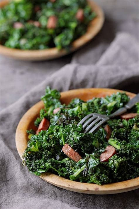 sauteed-kale-with-andouille-sausage-from-a-chefs-kitchen image