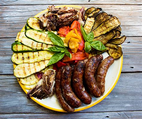grilled-red-wine-marinated-sausages-with-vegetables image