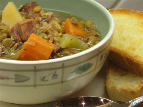 slow-cooker-lentil-and-canadian-bacon-soup-cdkitchen image