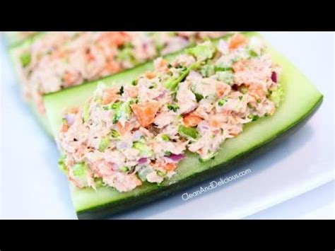 tuna-veggie-salad-cucumber-boats-youtube image