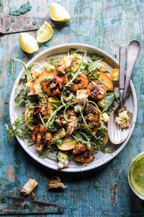 zesty-grilled-shrimp-bread-and-sweet-peach-salad image