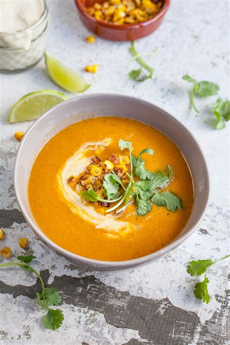 vegan-corn-and-sweet-potato-chowder-soup-delicious image