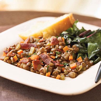 bacon-onion-and-brown-lentil-skillet image