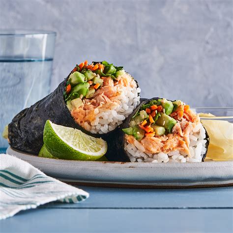 spicy-salmon-sushi-roll-ups-eatingwell image