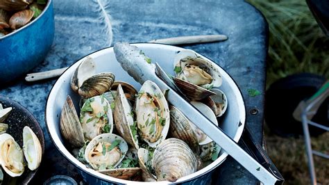 grilled-clams-with-lemon-shallot-butter-recipe-bon image