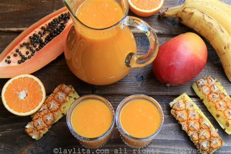 tropical-fruit-smoothie-with-papaya-pineapple image