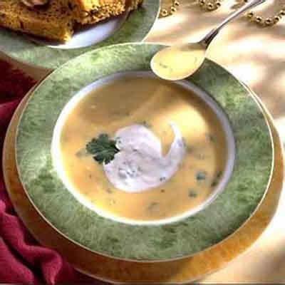 yellow-squash-soup-with-cilantro-sour-cream-land image