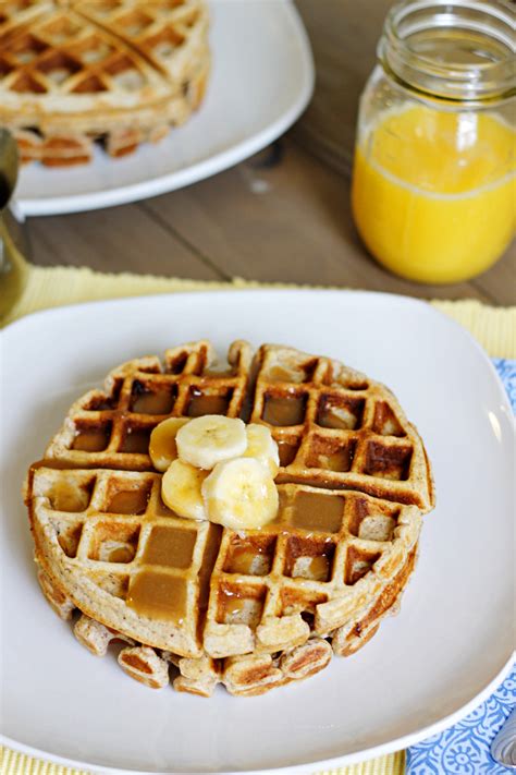 banana-waffles-with-peanut-butter-maple-syrup-belle image