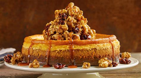pumpkin-ricotta-cheesecake-with-caramel-corn-topping image