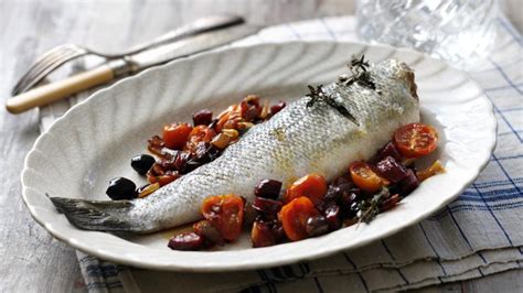 roasted-sea-bass-with-chorizo-red-onion-and-cherry image