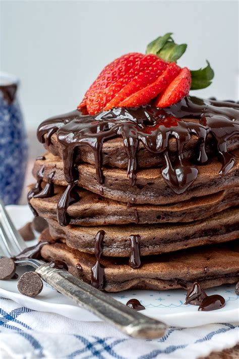 homemade-chocolate-pancakes-recipe-fluffy-double image