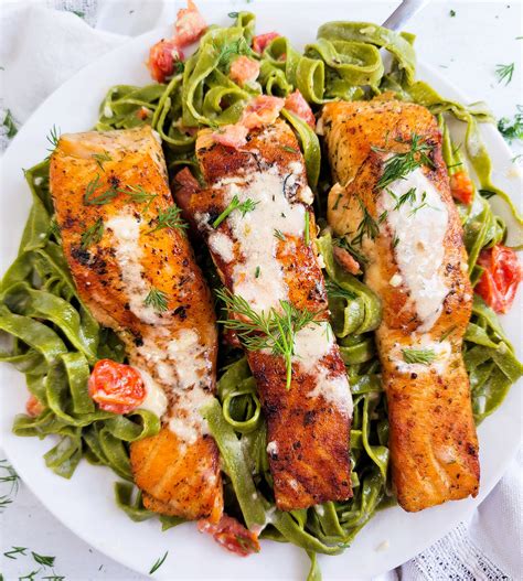 salmon-spinach-fettuccini-with-creamy-feta-garlic image