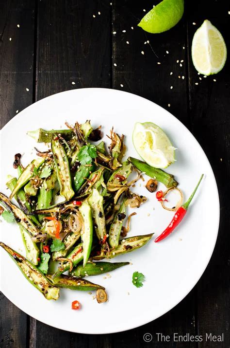 stir-fried-okra-with-garlic-chilies-and-lime-the image