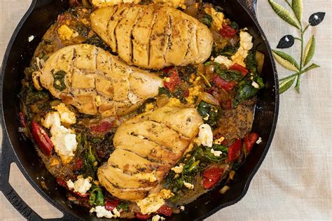 one-skillet-greek-chicken-recipe-with-spinach image