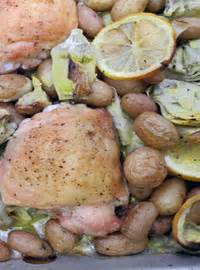 roasted-chicken-thighs-with-potatoes-artichokes image