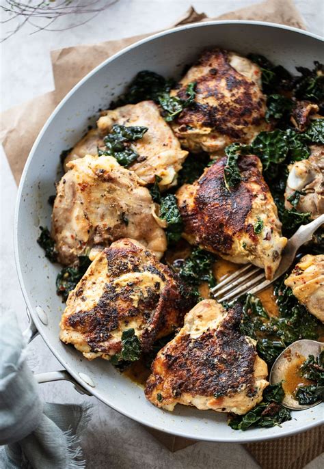 skillet-herb-dijon-chicken-with-kale-familystyle-food image