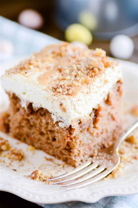 carrot-cake-poke-cake-with-homemade-caramel-sauce image