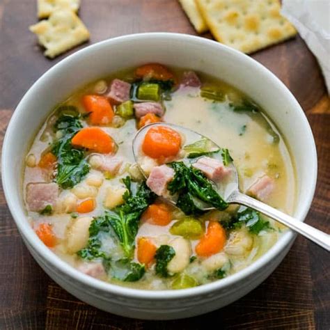 ham-kale-and-great-northern-bean-soup-garlic-zest image