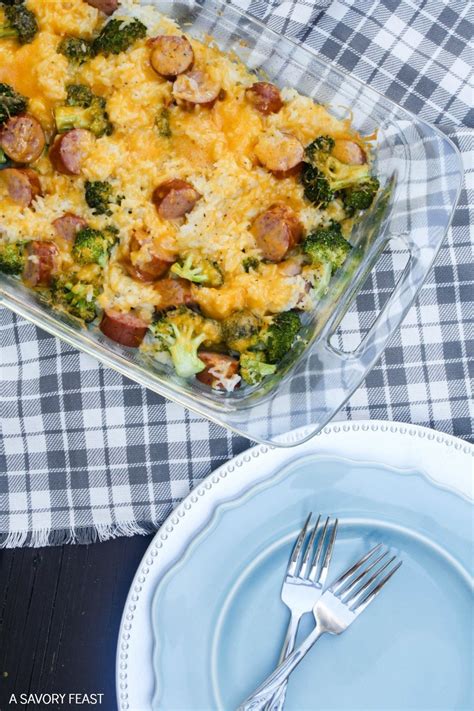 cheesy-sausage-broccoli-and-rice-casserole-a-savory image