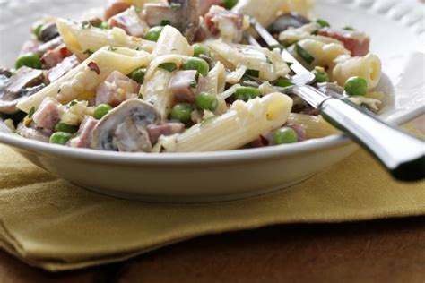 penne-with-ham-mushrooms-and-peas-canadian image