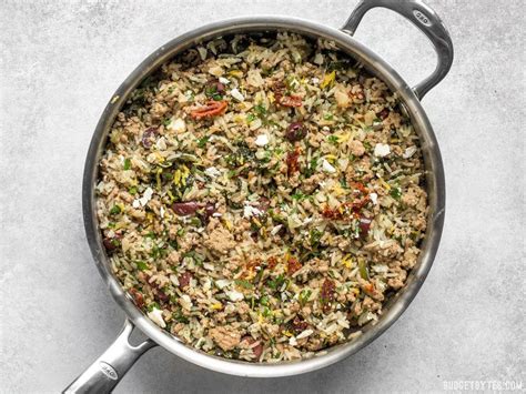 greek-turkey-and-rice-skillet-one-pot-meal-budget image