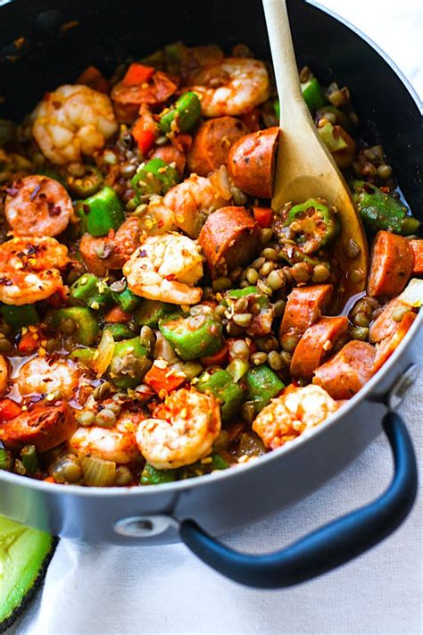 one-pot-shrimp-jambalaya-lentil-bowls-grain-free image