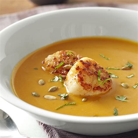 coconut-squash-soup-with-seared-scallops image
