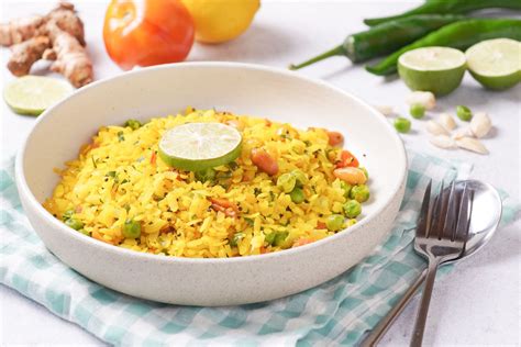 easy-curried-poha-flattened-rice-recipe-veggiecurea image