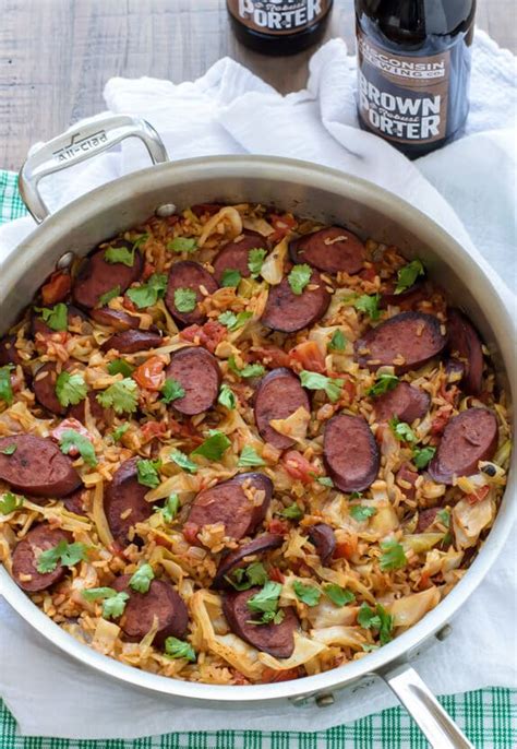 cabbage-and-sausage-recipe-one-pot-meal-wellplatedcom image
