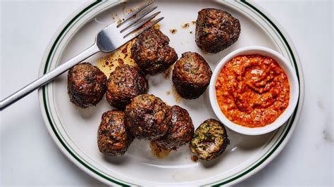 spiced-lamb-meatballs-with-walnut-romesco image