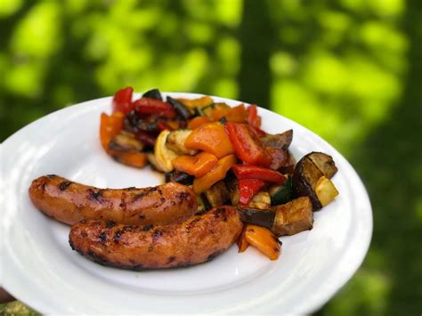 grilled-chicken-sausage-with-summer-veggies-premio image