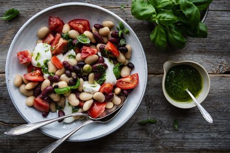 bean-salad-with-mozzarella-and-basil-saras-kitchen image