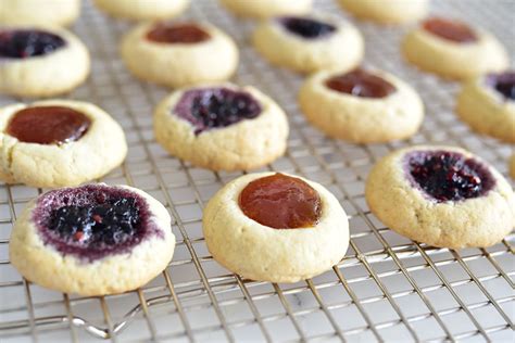 apricot-and-mulberry-jam-thumbprint-cookies image