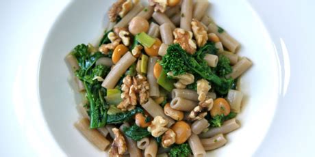 pasta-with-rapini-broad-beans-rosemary-walnuts image