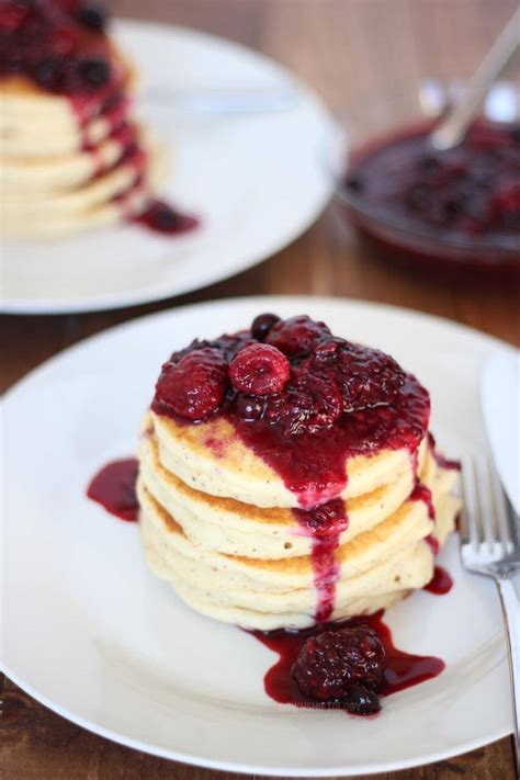 nut-free-paleo-pancakes-with-triple-berry-compote image