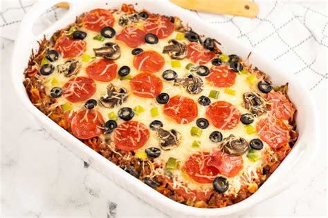 easy-pizza-pasta-casserole-recipe-cheesy-pizza-bake image