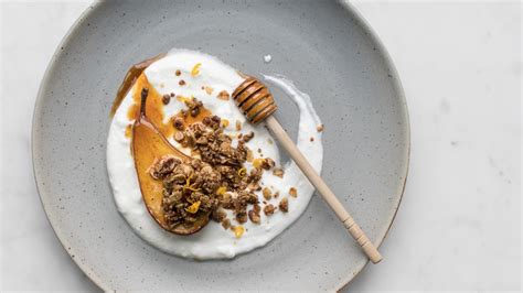 honey-roasted-pear-with-yogurt-walnut-streusel image