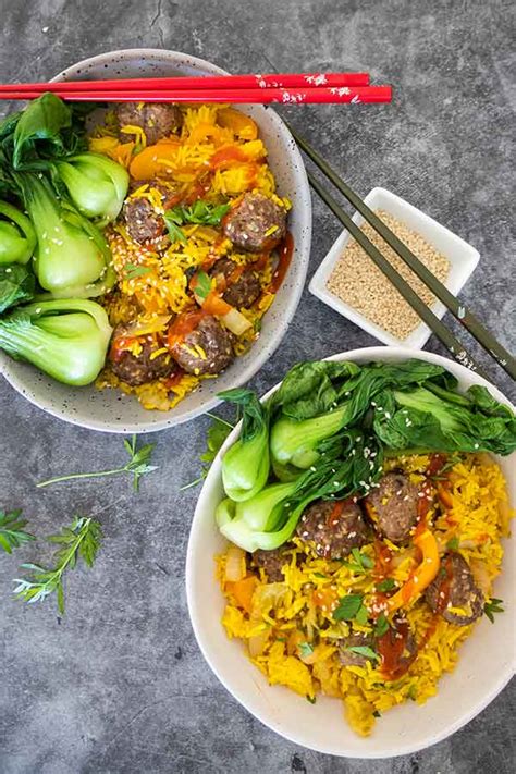 firecracker-rice-bowl-with-sesame-meatballs-only image