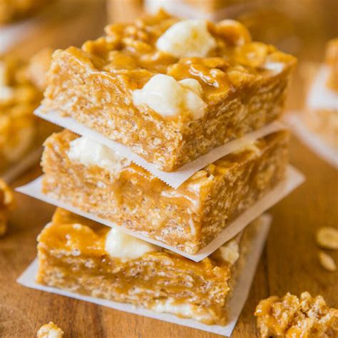 no-bake-peanut-butter-marshmallow-cereal-bars-averie image