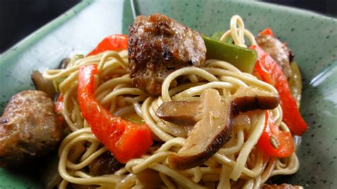 easy-lo-mein-beef-meatballs-and-fried-noodles image
