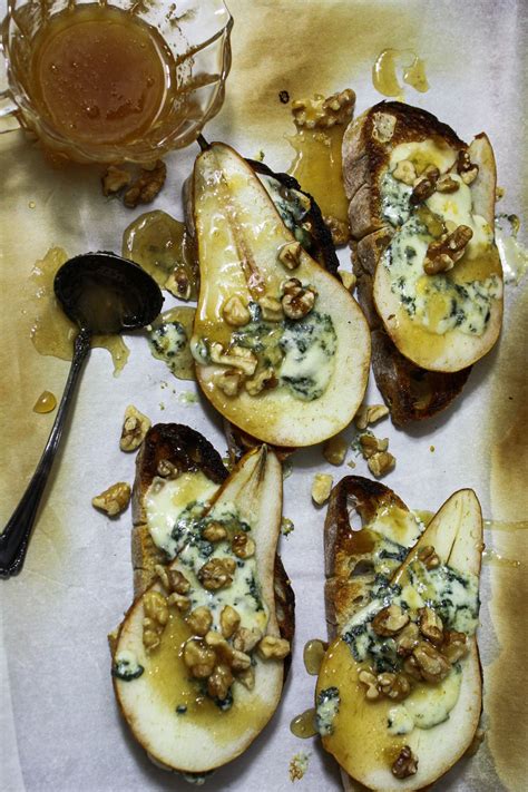 pear-blue-cheese-crostini-with-honey-and-walnuts image