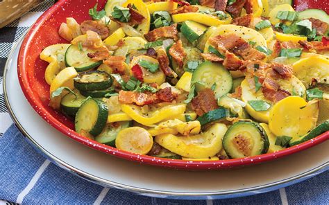 skillet-summer-squash-with-bacon-and-basil-southern image