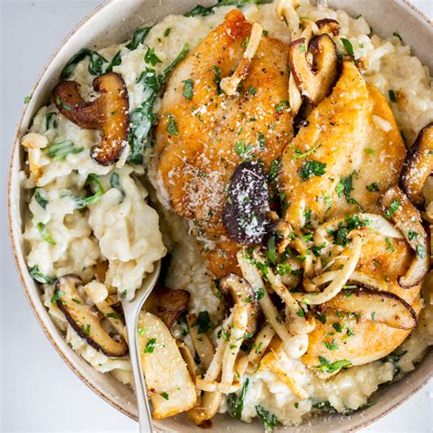 crispy-chicken-and-mushrooms-with-parmesan-risotto image