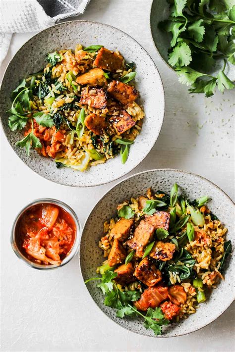 kimchi-fried-rice-with-sesame-braised-tempeh-dishing-out-health image
