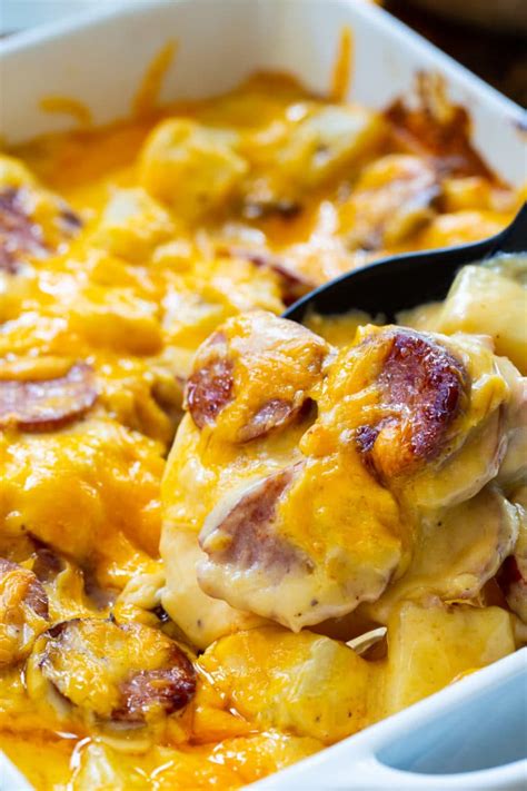 cheesy-potatoes-with-smoked-sausage-spicy image